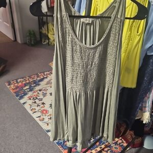 POL Green Smocked Sleeveless Tank Top